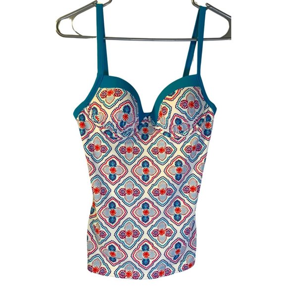 Boden Milos Tankini Top Women's Size 34A 34 A NEW Holiday Tile Ivory Underwire - Picture 1 of 9